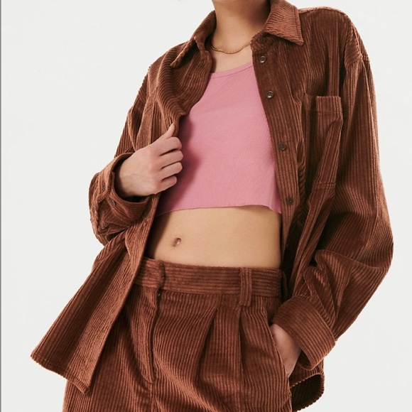 Aritzia Sunday Best Tilly Shirt Jacket Corduroy Oversized Brown Size 2 Boho Chic - Picture 1 of 13